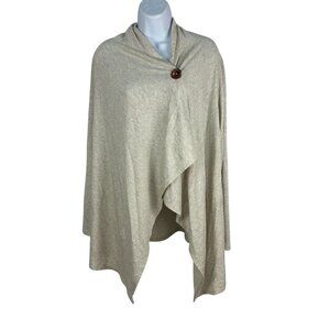 Bobeau Beige Knit Wrap Poncho With Button Closure M